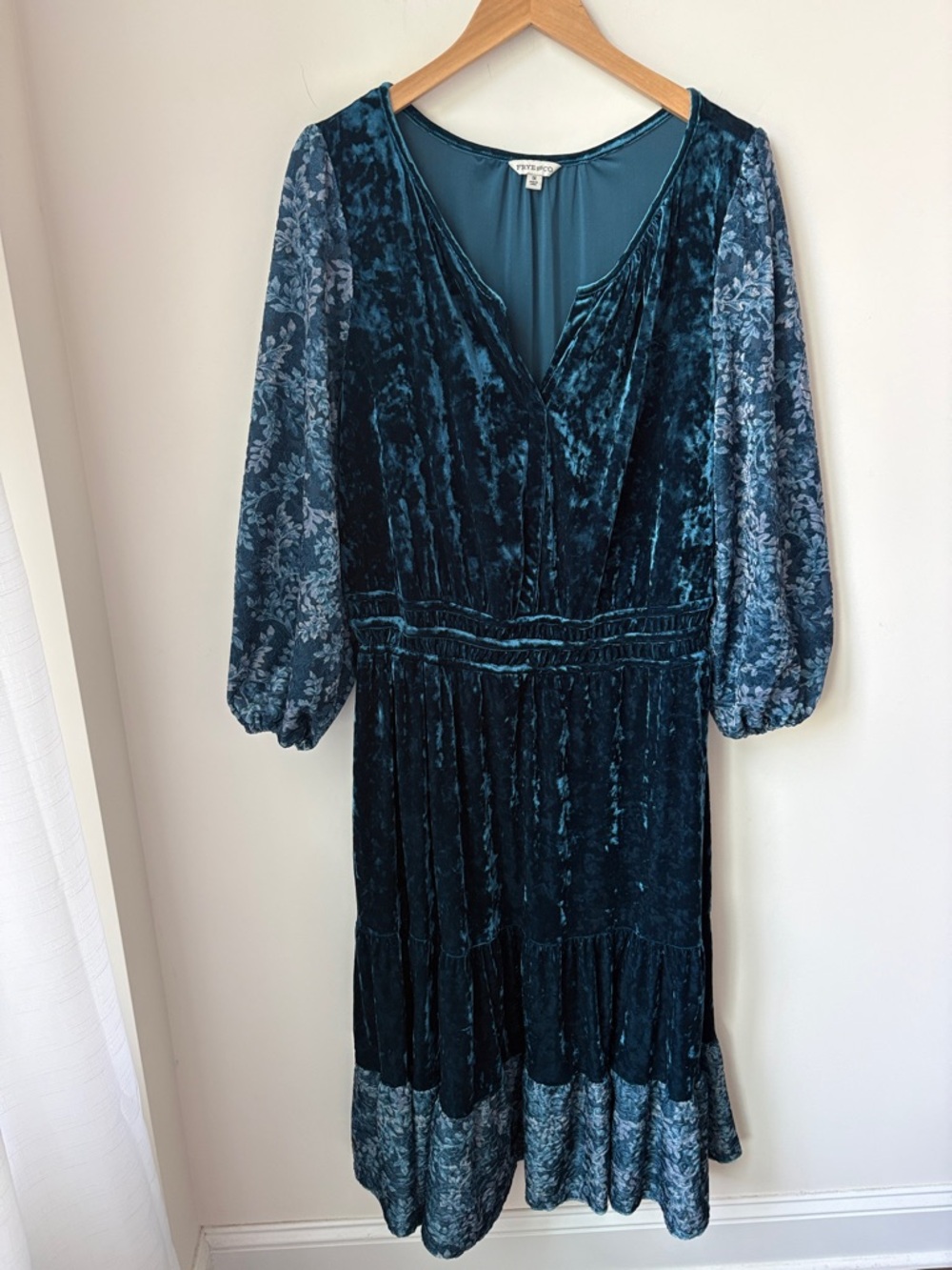 Frye and Co. Floral Velour Velvet Boho Dress Teal Festival Western Rodeo Size 1X